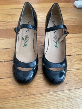 MIA Black Patent Mary Jane Heels with Ankle Strap. 3 inch